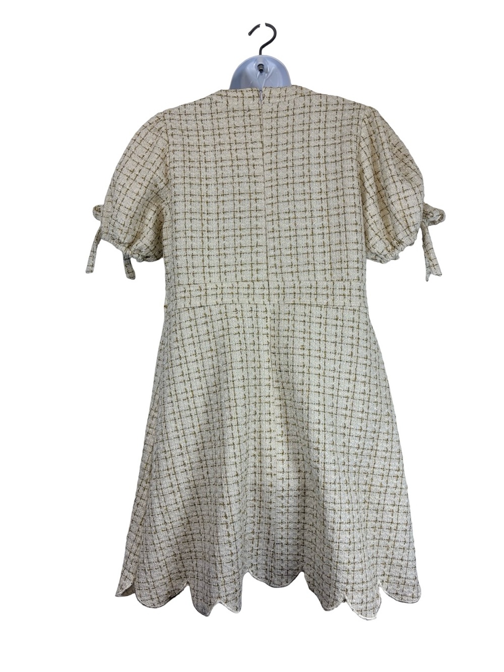Simply Southern Cream Tweed Puff-Sleeve Scalloped Hem Mini Dress SzL - Picture 9 of 16